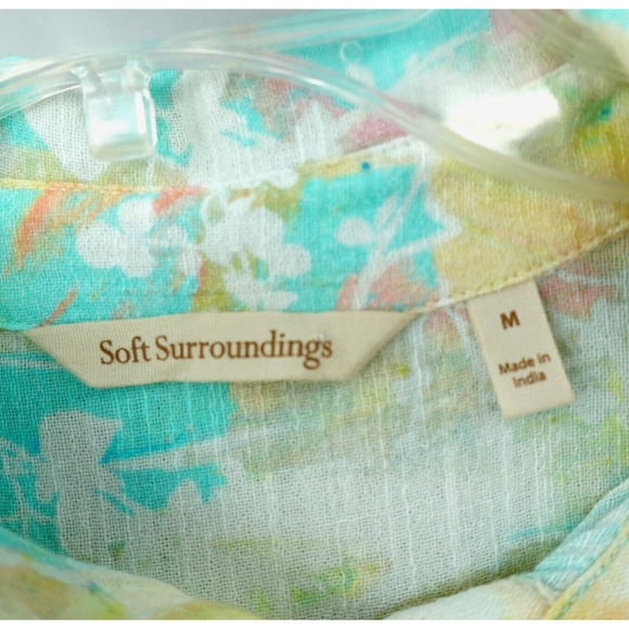 Soft Surroundings Shirt Medium Green Abstract Gauze Contrast Tunic Art to Wear - Picture 2 of 16